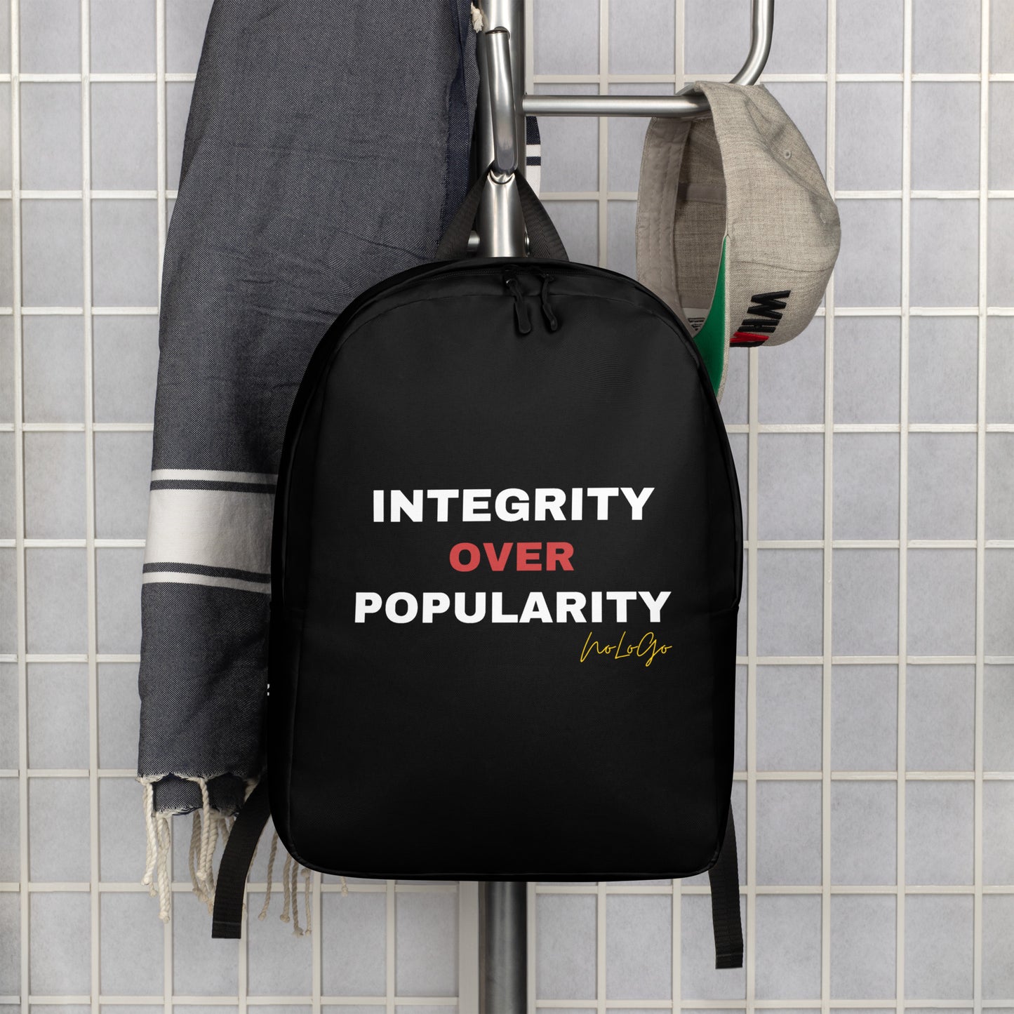 NoLoGo "Integrity over Popularity" minimalist backpack