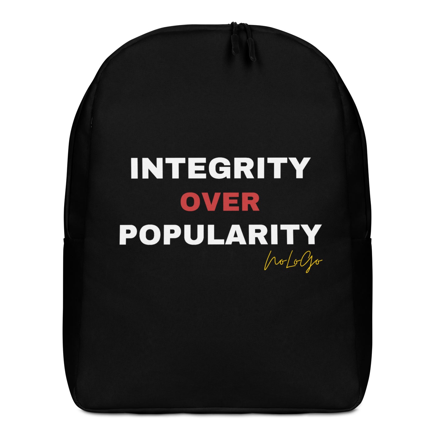 NoLoGo "Integrity over Popularity" minimalist backpack