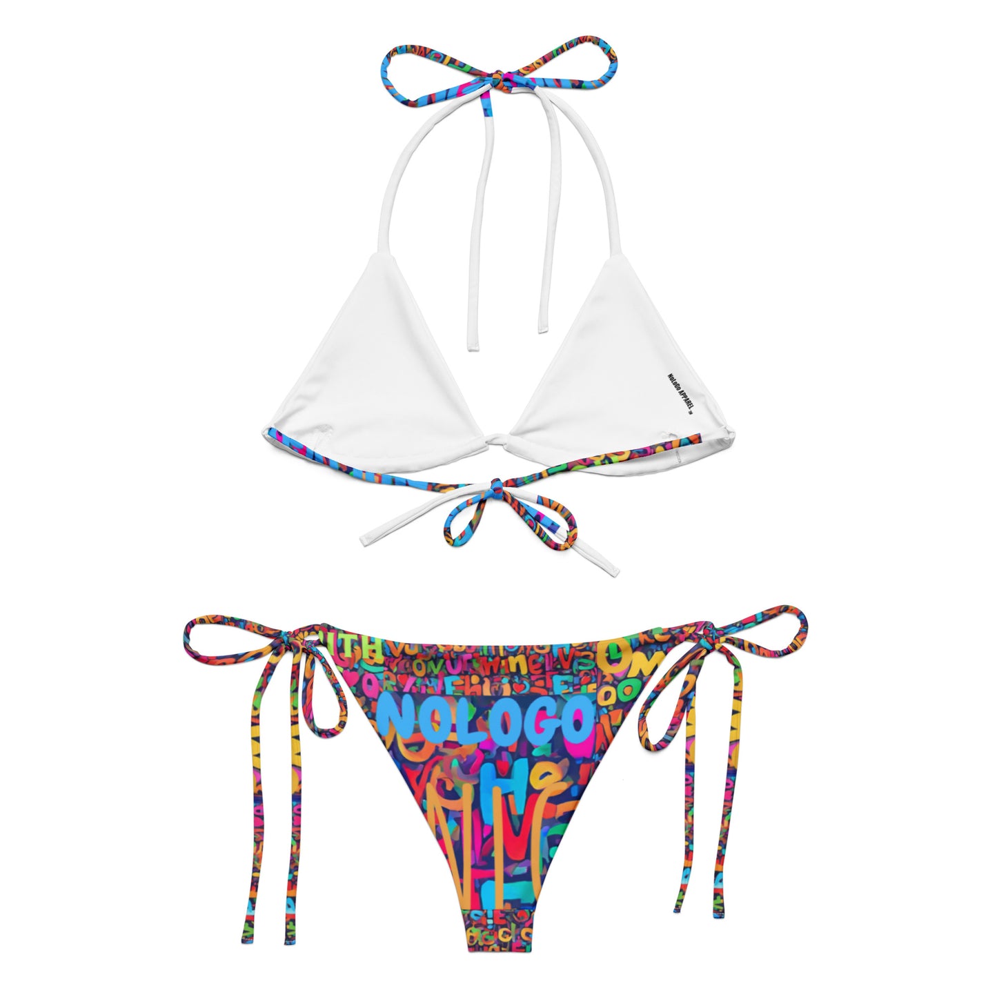 NoLoGo letter soup All-over print recycled string bikini