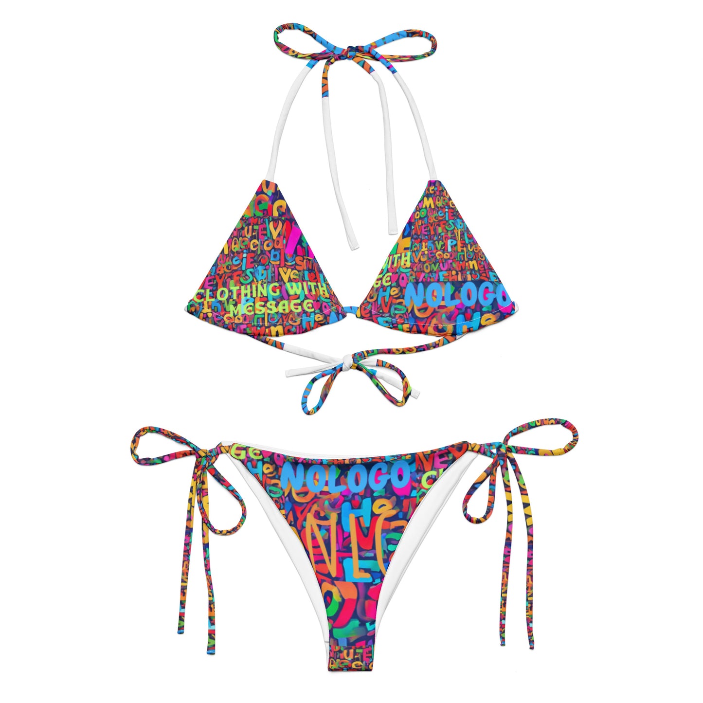 NoLoGo letter soup All-over print recycled string bikini