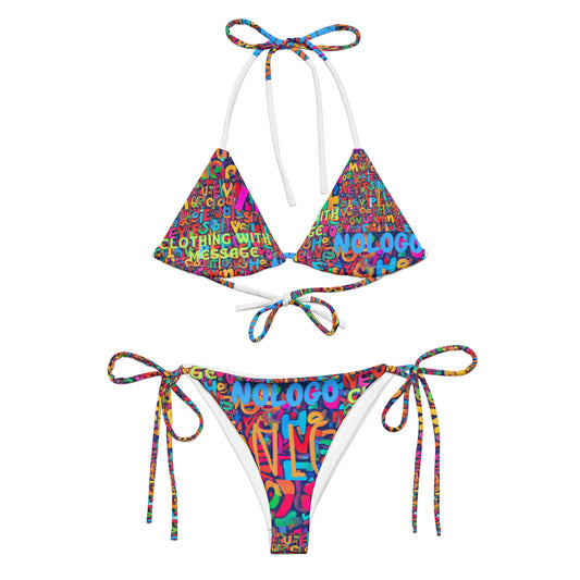 NoLoGo letter soup All-over print recycled string bikini