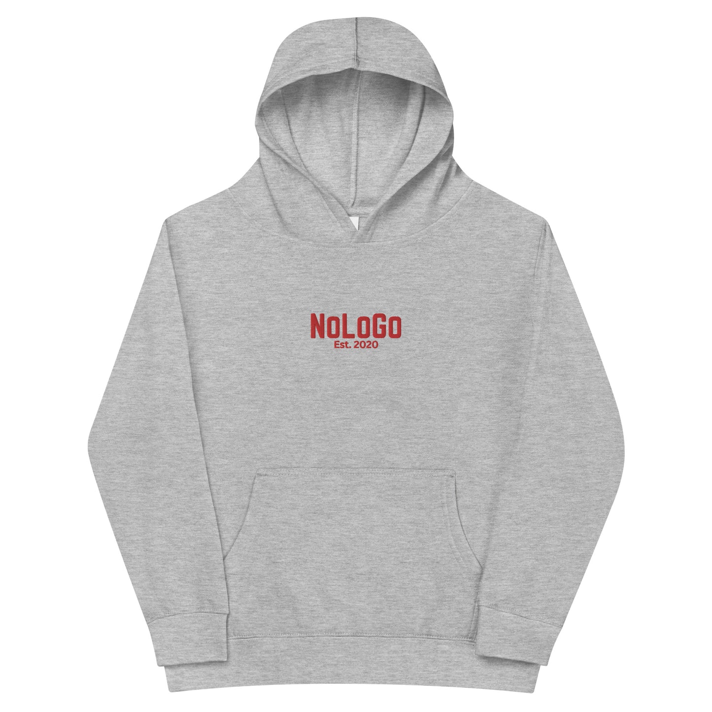 NoLoGo Est. 2020 embroidered youth fleece hoodie (white & red and grey & red)