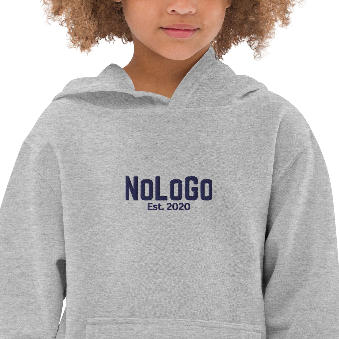 NoLoGo Est. 2020 embroidered youth hoodie (white & navy and grey & navy)