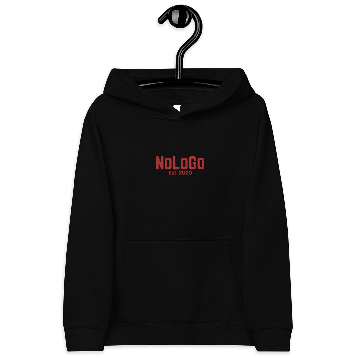 NoLoGo Est. 2020 embroidered youth fleece hoodie (black & red and navy and red)