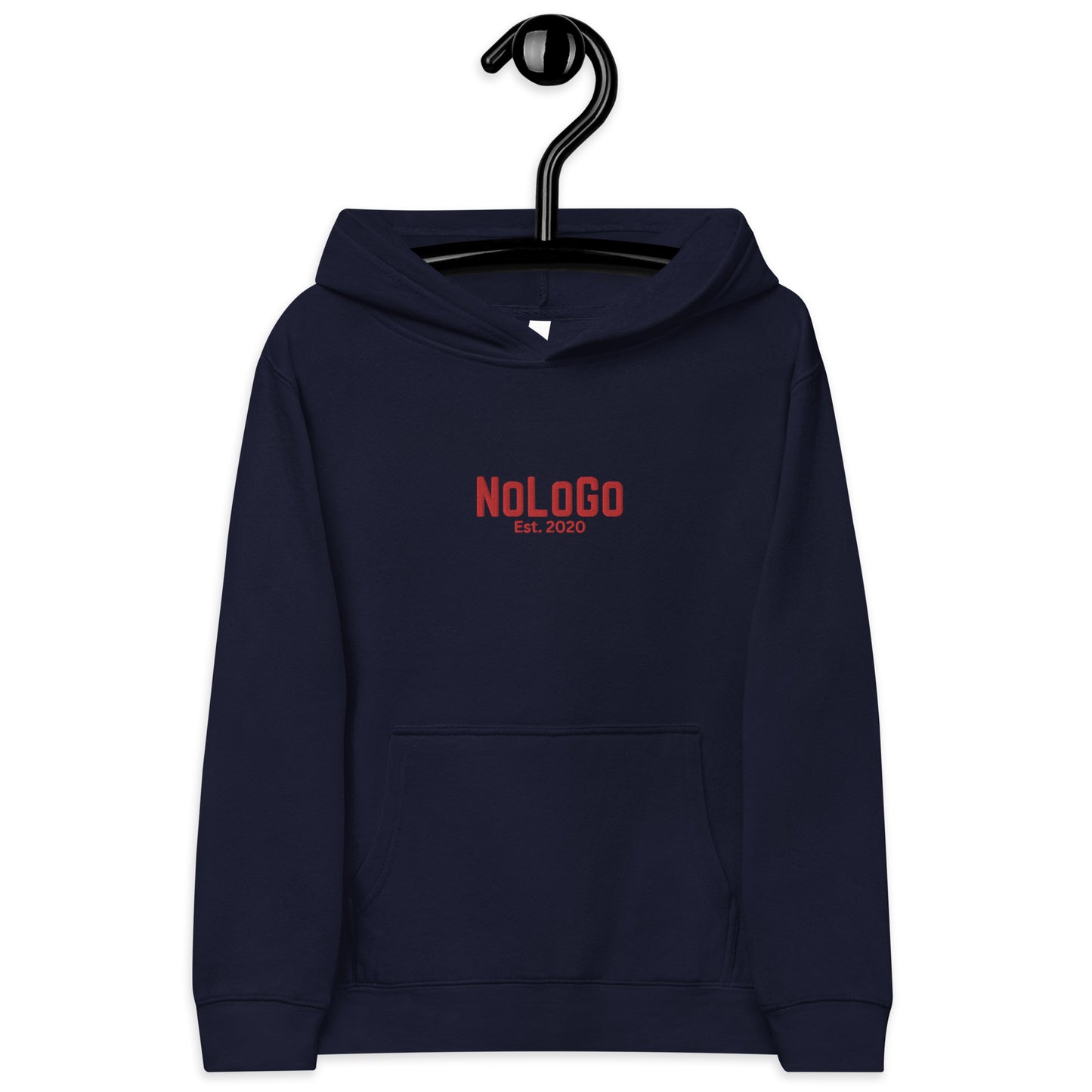 NoLoGo Est. 2020 embroidered youth fleece hoodie (black & red and navy and red)