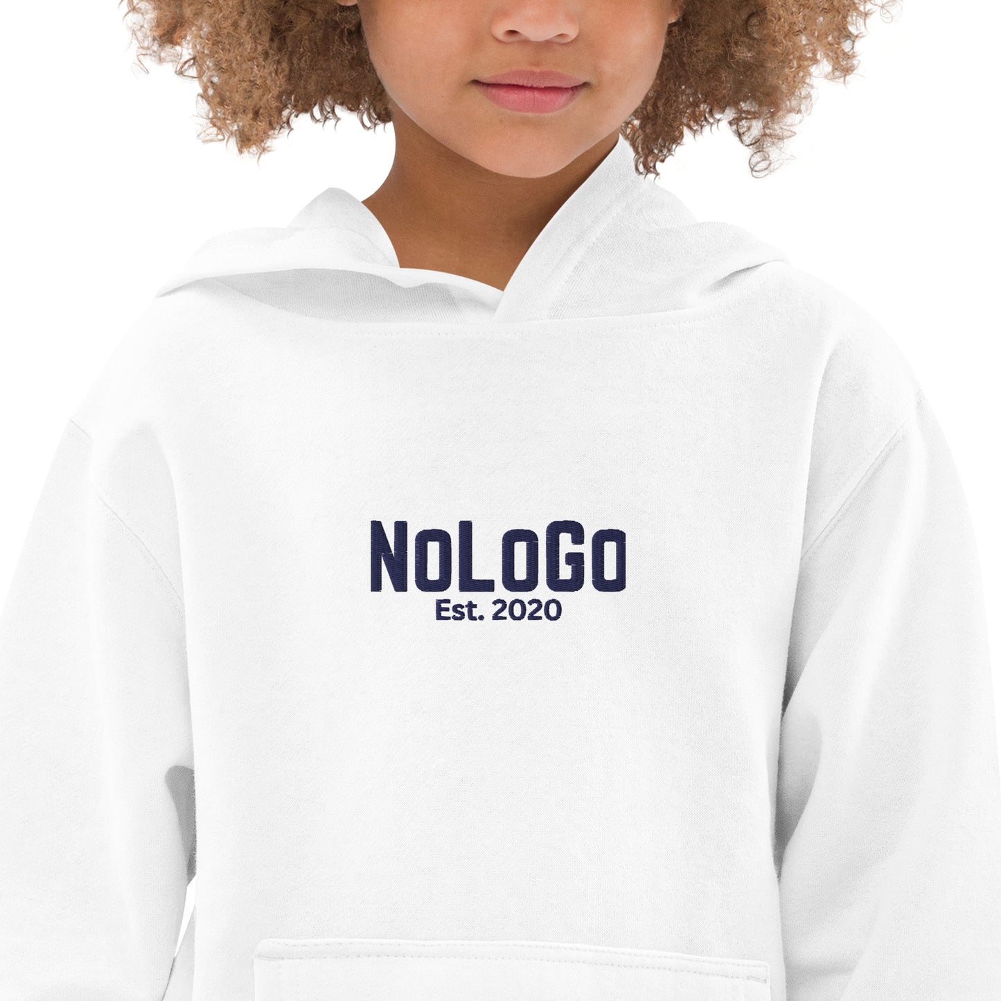 NoLoGo Est. 2020 embroidered youth hoodie (white & navy and grey & navy)