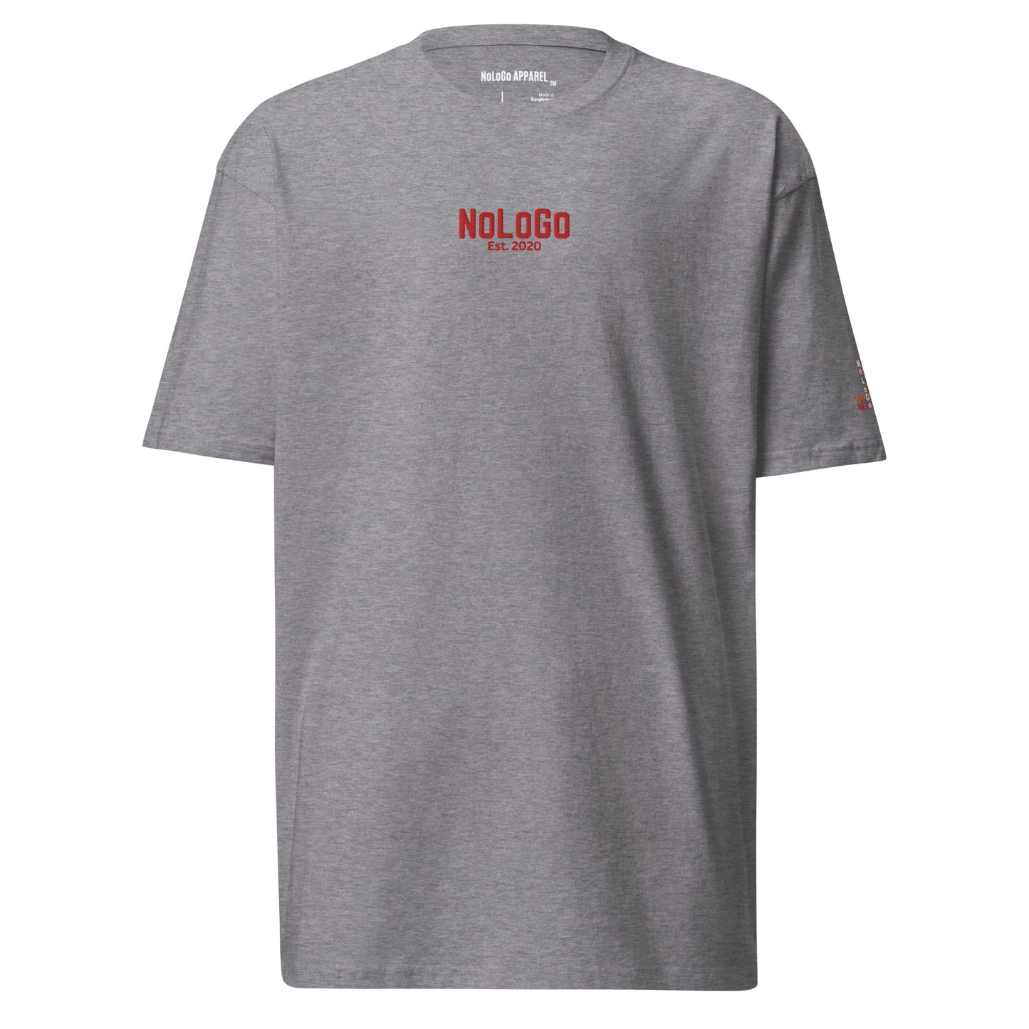 Est. 2020 men’s premium heavyweight tee (black & red, dark grey & red, and grey & red)