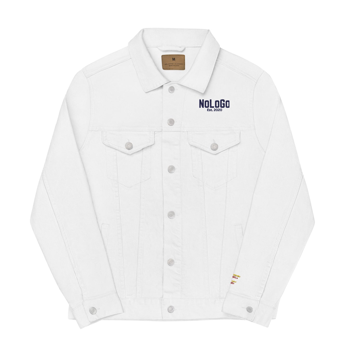 NoLoGo Est 2020 Unisex white denim jacket