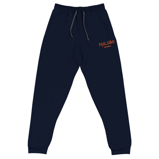 NoLoGo Graffiti inspired embroidered loose fit unisex joggers in navy blue