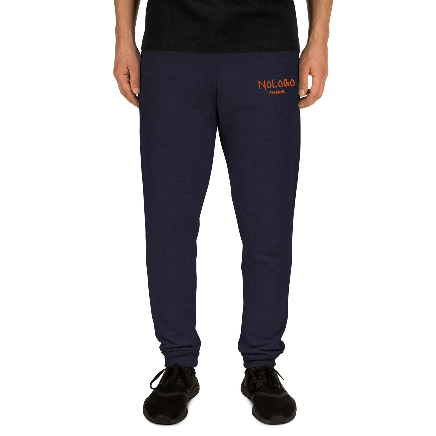 NoLoGo Graffiti inspired embroidered loose fit unisex joggers in navy blue