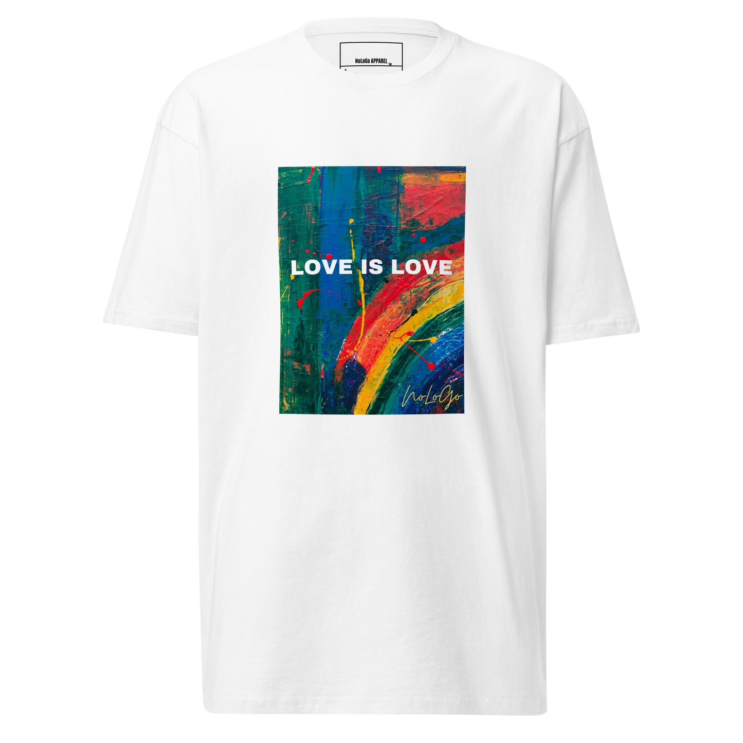 Love is Love Men’s premium heavyweight tee (black, white and yellow)