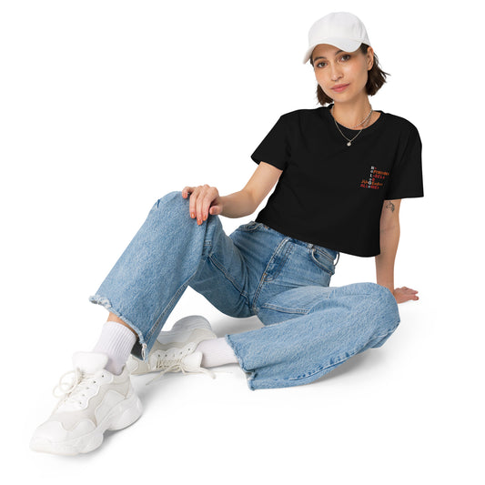 Embroidered "Mission Statement" women’s crop top