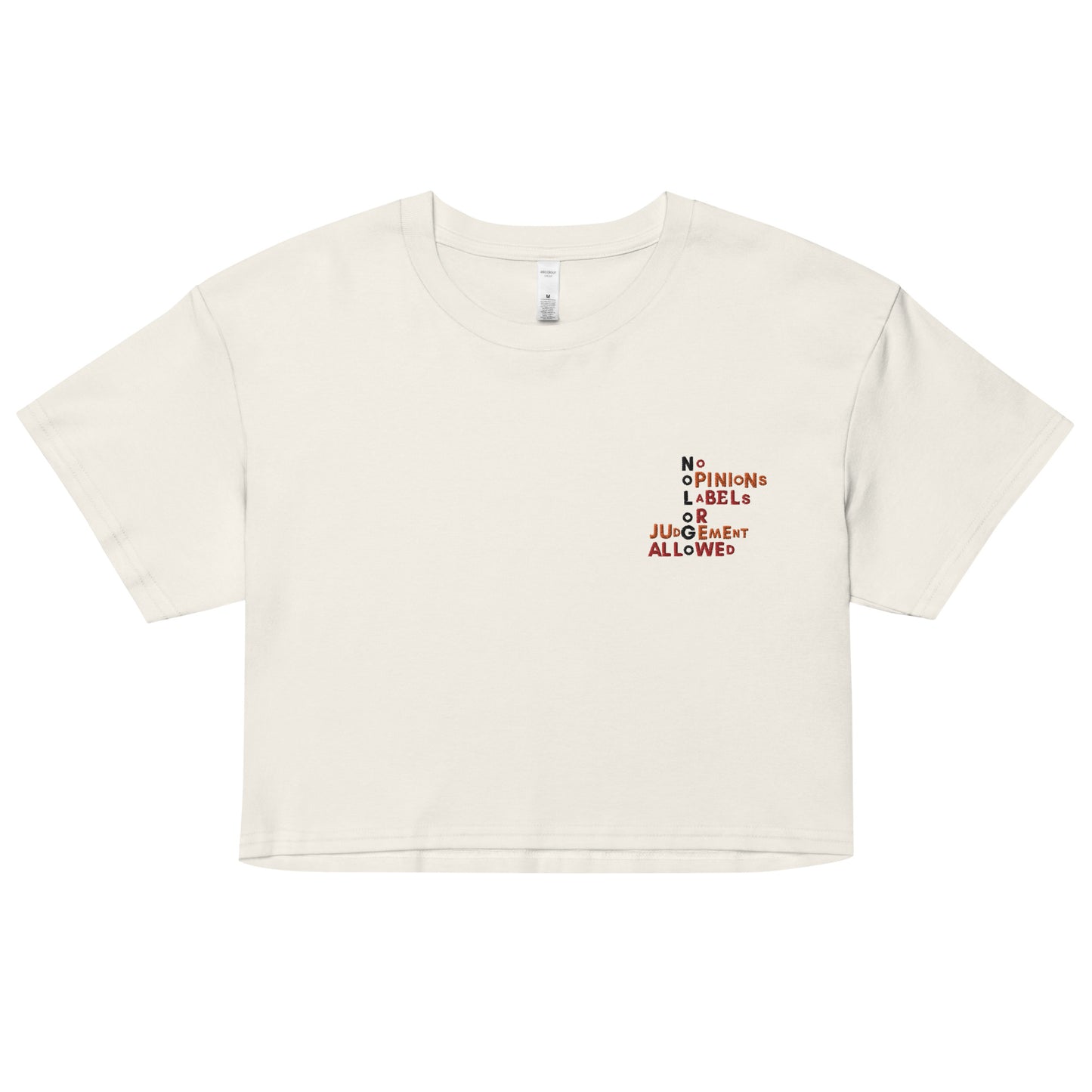 Embroidered "Mission Statement" women’s crop top