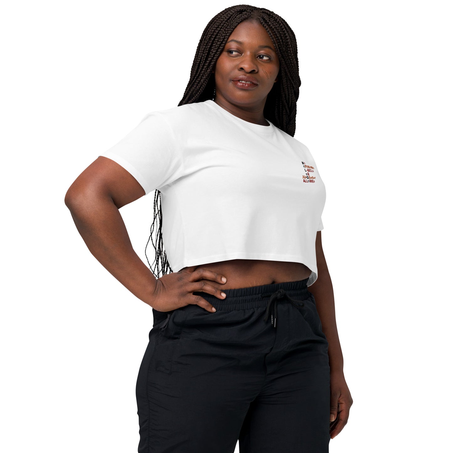 Embroidered "Mission Statement" women’s crop top